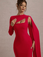 Ashini | Red One-Sleeve Maxi Dress With Cape - thumbnail 3