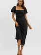 Allianna Puff Sleeve Lace Waist Midi Dress Black - thumbnail 5