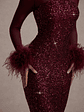 Afterglow | Port Sequin Long-Sleeve Midi Dress With Feather Trims - thumbnail 7