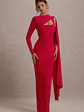 Ashini | Red One-Sleeve Maxi Dress With Cape - thumbnail 4
