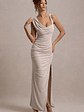 Analissa | Champagne Asymmetric Draped Maxi Dress With Split - thumbnail 6