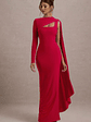 Ashini | Red One-Sleeve Maxi Dress With Cape - thumbnail 5