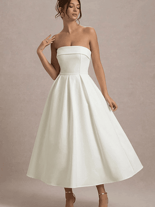 Annalise | Ecru Bandeau Skater Midi Dress