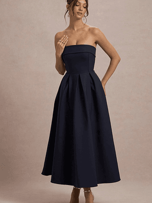 Annalise | Navy Bandeau Skater Midi Dress