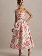 Annalise | Pink Porcelain Print Bandeau Skater Midi Dress - thumbnail 1