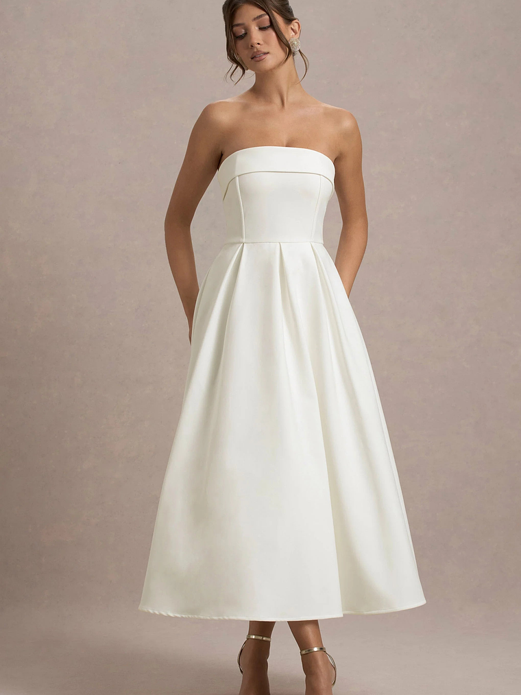 Annalise | Ecru Bandeau Skater Midi Dress 4