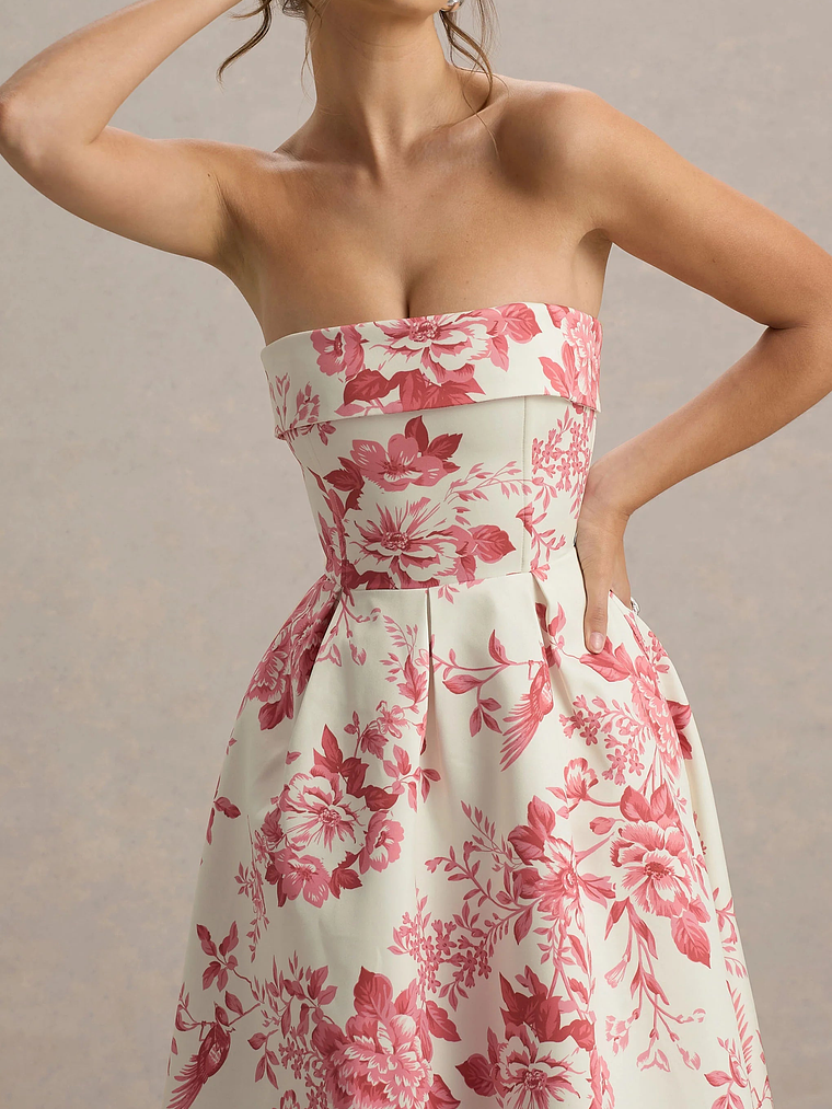 Annalise | Pink Porcelain Print Bandeau Skater Midi Dress 3