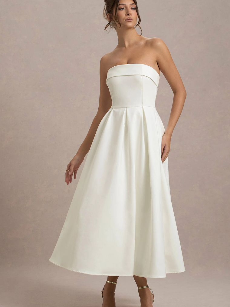 Annalise | Ecru Bandeau Skater Midi Dress 5