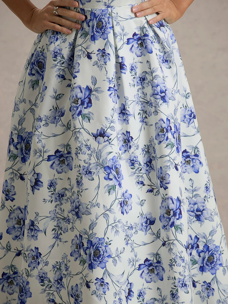 Annalise | Blue Porcelain Print Bandeau Skater Midi Dress 6