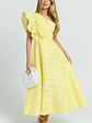 Alfreda Midi Dress One Shoulder Ruffle Detail Brailey Jacquard Dress in Yellow - thumbnail 1