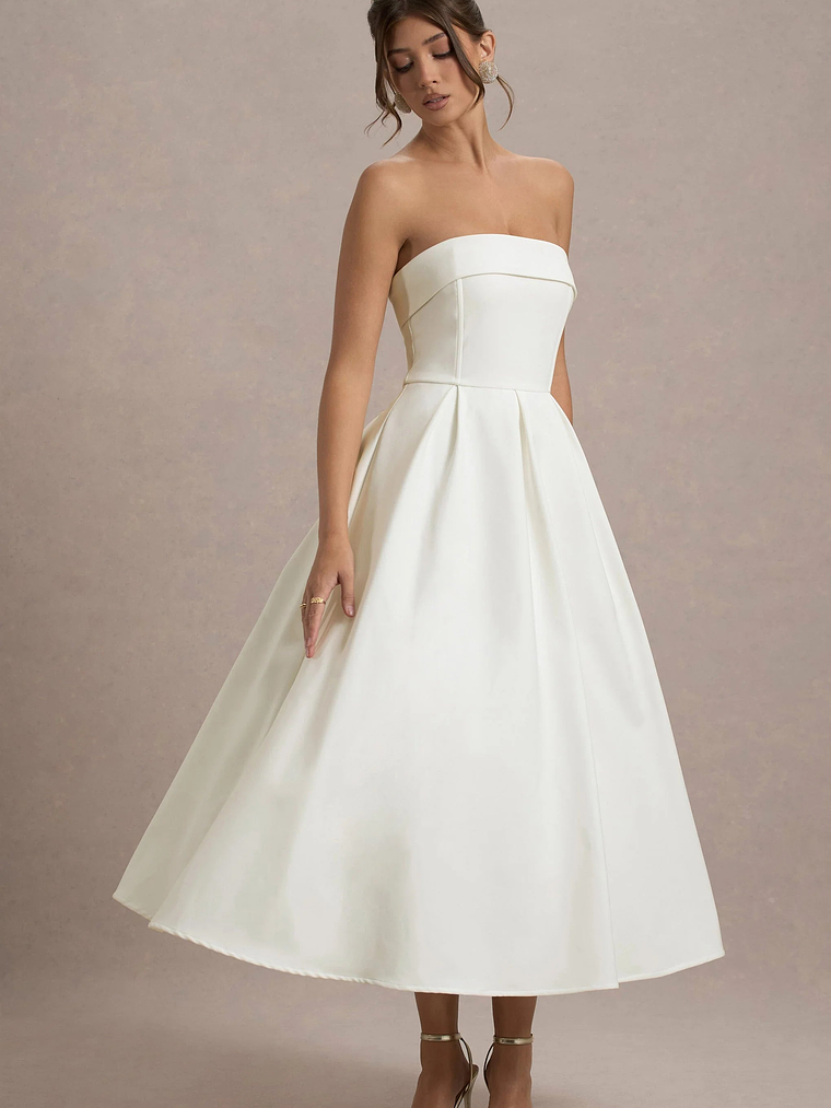 Annalise | Ecru Bandeau Skater Midi Dress 6