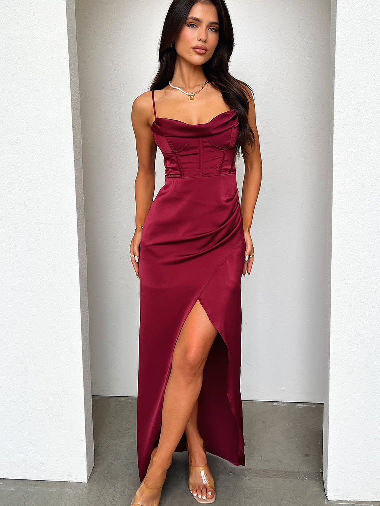 Aiana Satin Maxi Dress - Burgundy 1