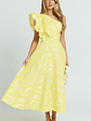 Alfreda Midi Dress One Shoulder Ruffle Detail Brailey Jacquard Dress in Yellow - thumbnail 2