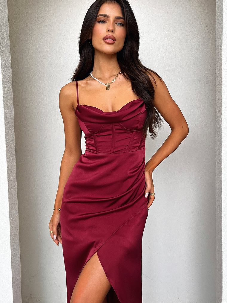 Aiana Satin Maxi Dress - Burgundy 2