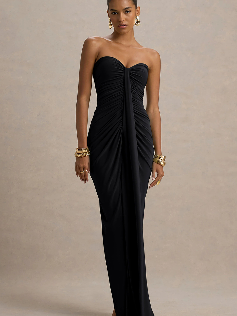 Ali | Black Sweetheart Ruched Wrap Maxi Dress 1