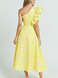 Alfreda Midi Dress One Shoulder Ruffle Detail Brailey Jacquard Dress in Yellow - thumbnail 3
