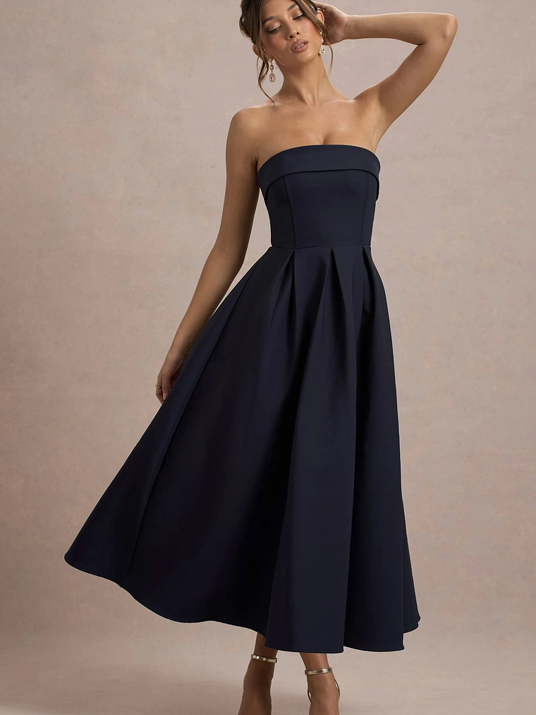 Annalise | Navy Bandeau Skater Midi Dress 7