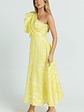 Alfreda Midi Dress One Shoulder Ruffle Detail Brailey Jacquard Dress in Yellow - thumbnail 5