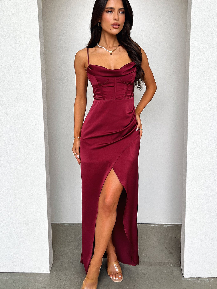 Aiana Satin Maxi Dress - Burgundy 5