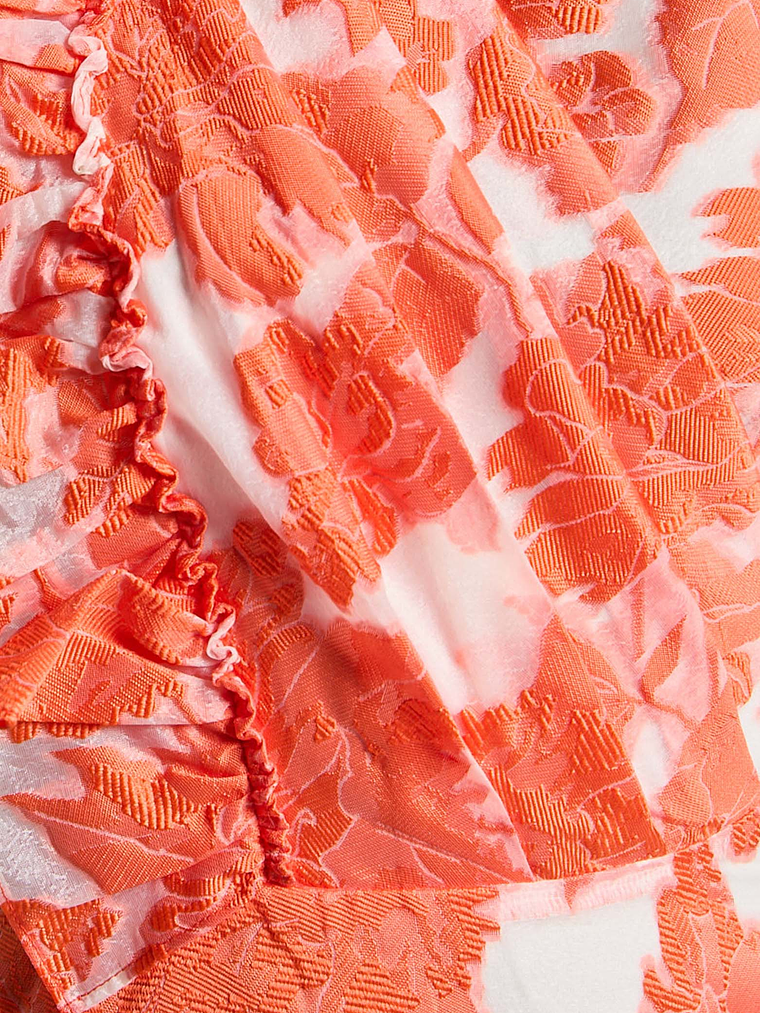 Alfreda Midi Dress One Shoulder Ruffle Detail Brailey Jacquard Dress in Orange 5