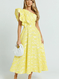 Alfreda Midi Dress One Shoulder Ruffle Detail Brailey Jacquard Dress in Yellow - thumbnail 6