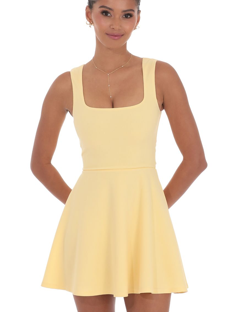 Back Bow A-Line Dress in Yellow 1