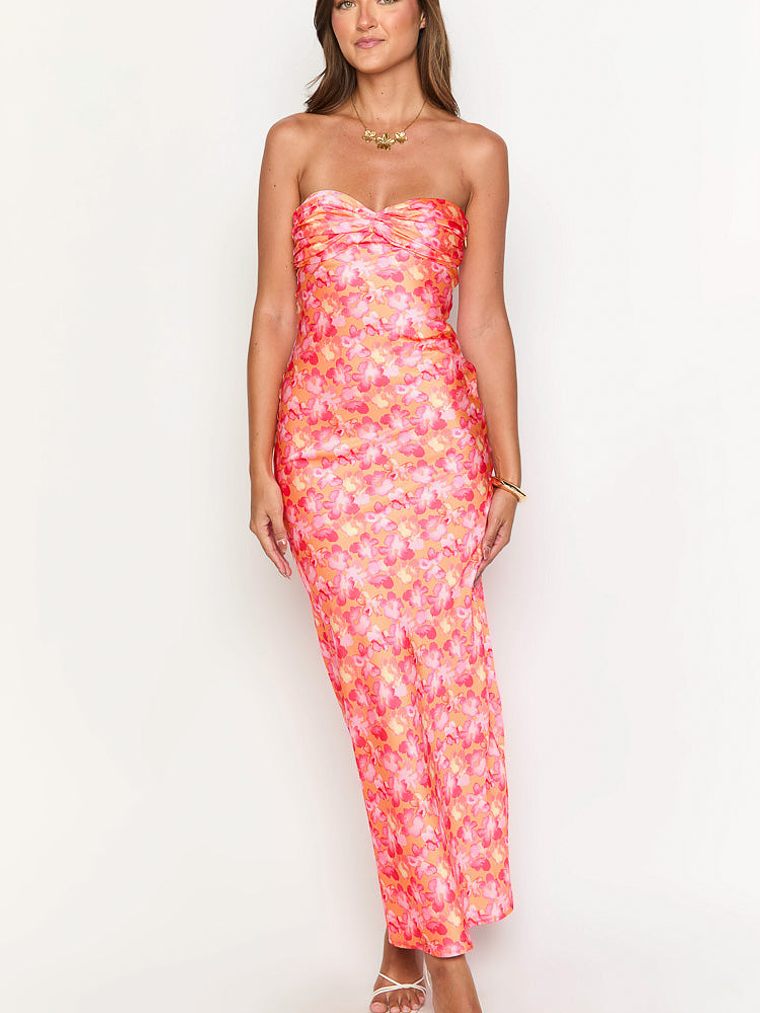 Ashley Pink And Orange Floral Formal Maxi Dress 3