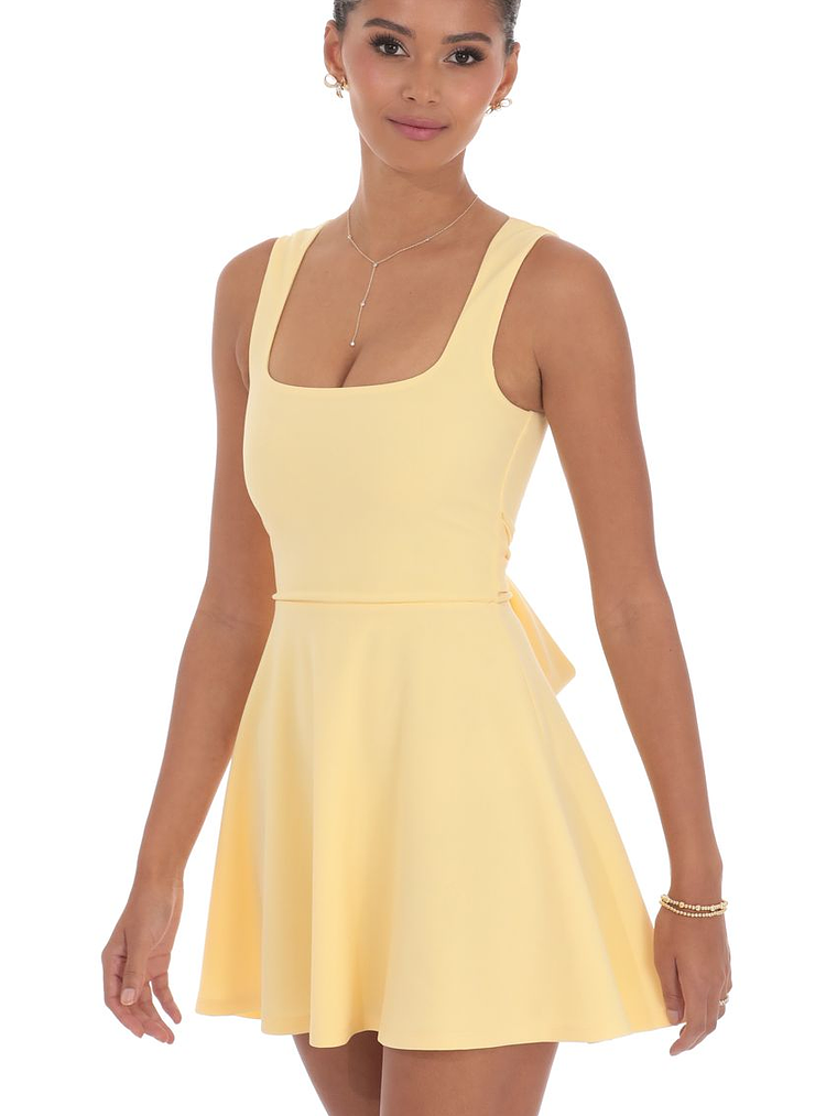 Back Bow A-Line Dress in Yellow 3