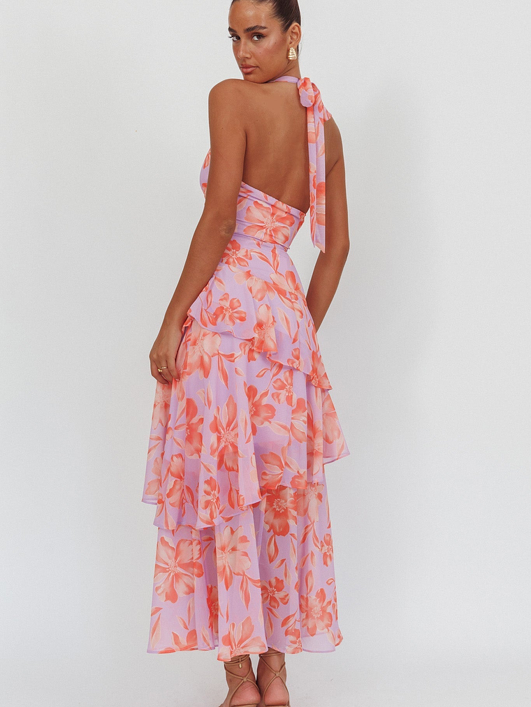 Aura Points Halterneck Cut-Out Maxi Dress Floral Lilac 2