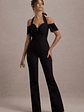 Aurea | Black Halter-Neck Flared-Leg Jumpsuit - thumbnail 1