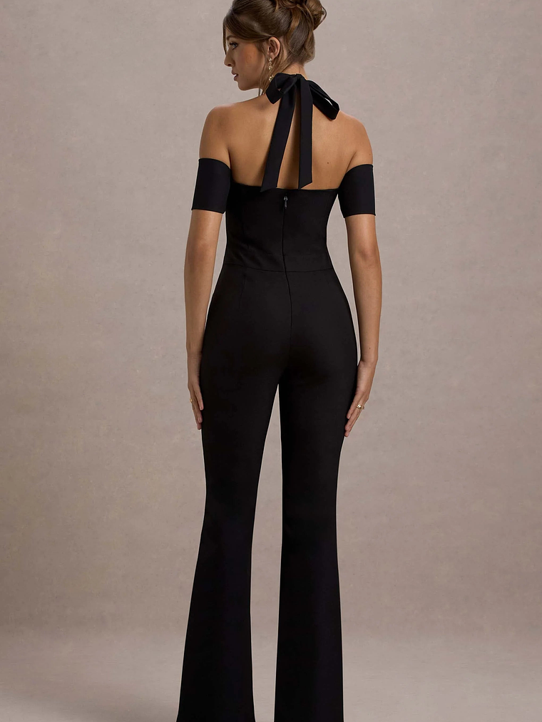 Aurea | Black Halter-Neck Flared-Leg Jumpsuit 2