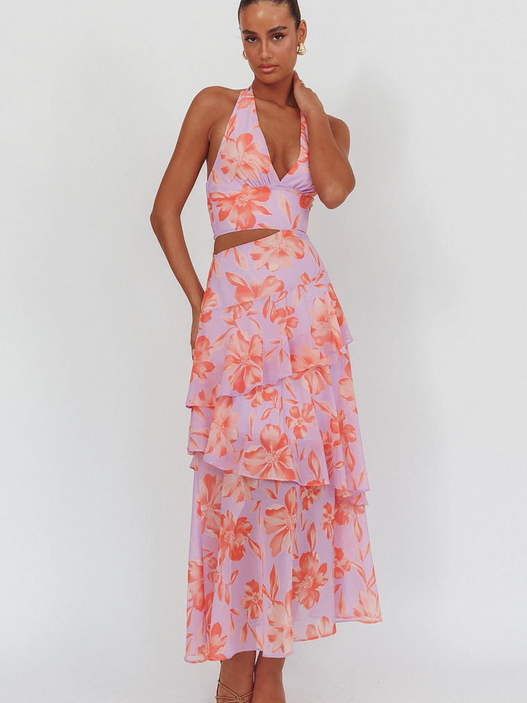 Aura Points Halterneck Cut-Out Maxi Dress Floral Lilac 5