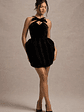 Bonet | Black Strappy Structured Velvet Mini Dress With Bow Detail - thumbnail 1
