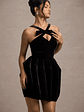 Bonet | Black Strappy Structured Velvet Mini Dress With Bow Detail - thumbnail 3