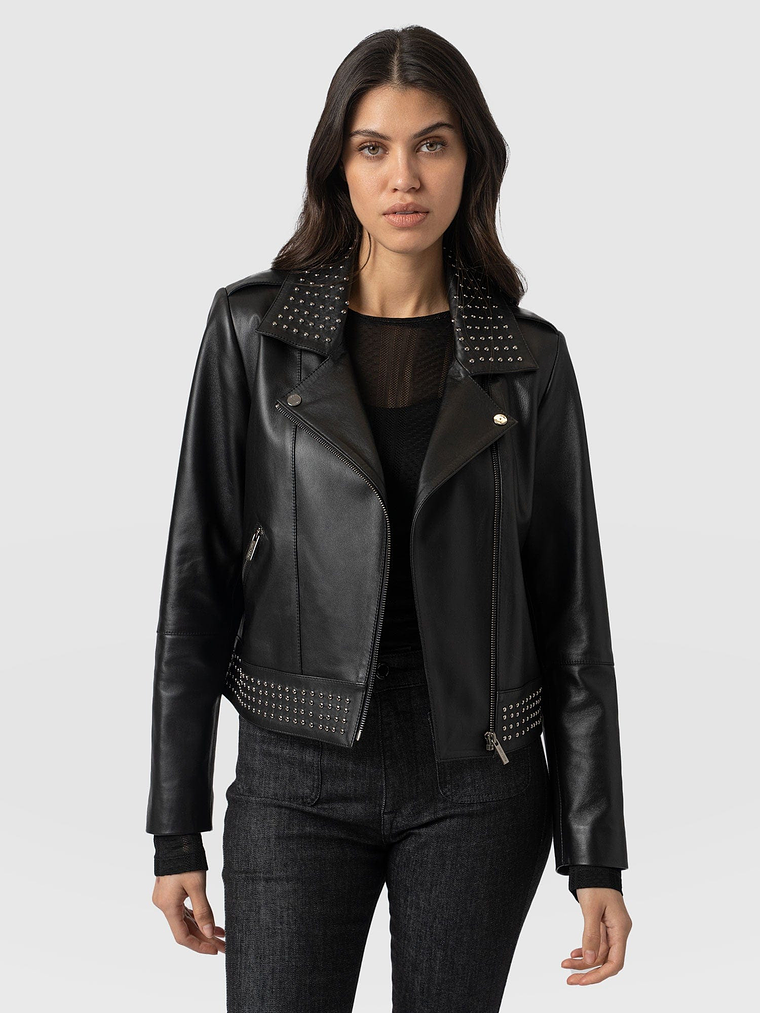 Bonham Studded Biker Jacket - Black 1