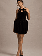 Bonet | Black Strappy Structured Velvet Mini Dress With Bow Detail - thumbnail 4