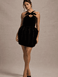 Bonet | Black Strappy Structured Velvet Mini Dress With Bow Detail - thumbnail 5