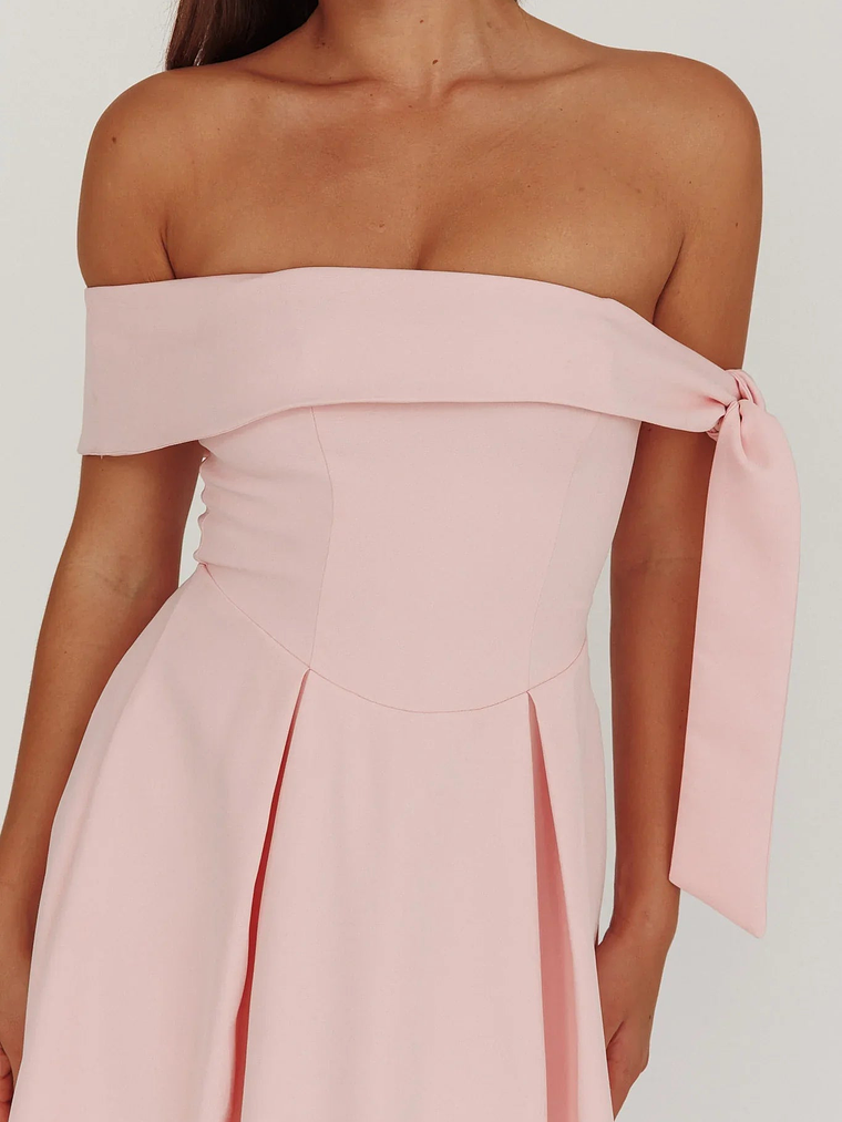 Aurora Sky Off-Shoulder Box Pleat Midi Dress Pink 3
