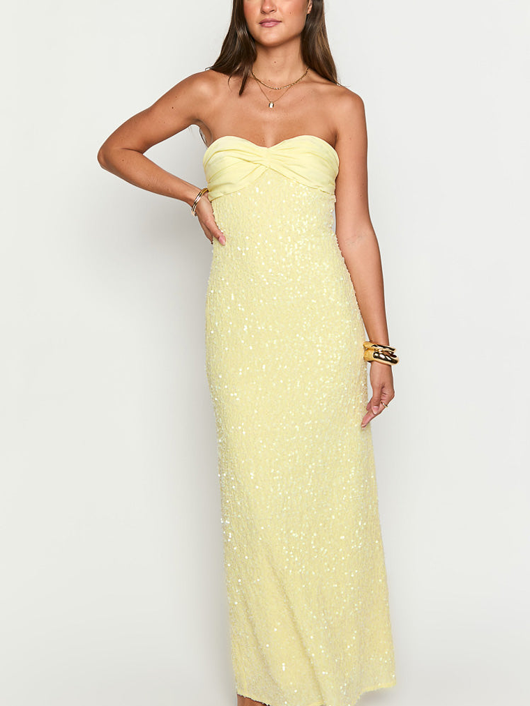 Ashley Yellow Sequin Strapless Maxi Dress 3