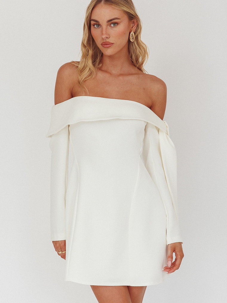 Aurora Sky Off-Shoulder Tie Mini Dress White 1