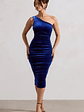 Back For More | Cobalt Blue One Shoulder Ruched Midi Dress - thumbnail 3