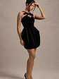 Bonet | Black Strappy Structured Velvet Mini Dress With Bow Detail - thumbnail 7