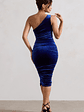 Back For More | Cobalt Blue One Shoulder Ruched Midi Dress - thumbnail 4