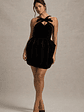 Bonet | Black Strappy Structured Velvet Mini Dress With Bow Detail - thumbnail 8