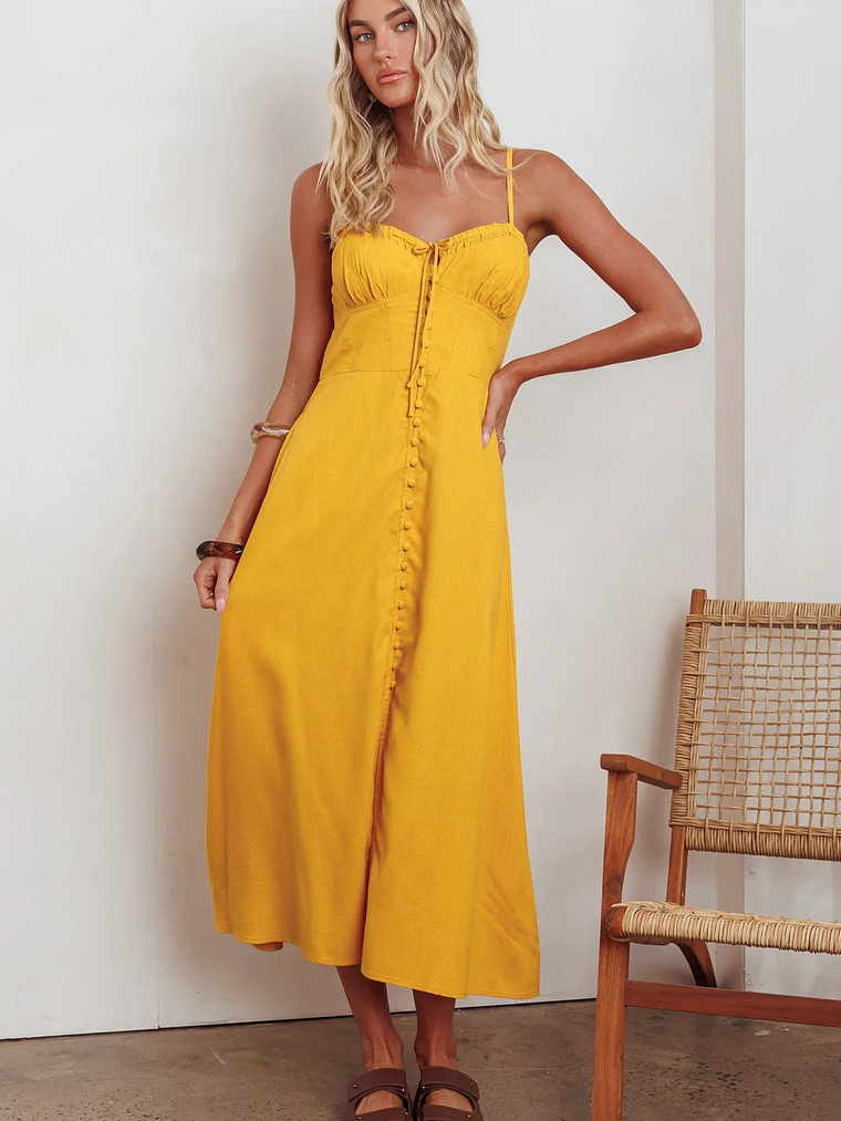 Back Together Button Front Midi Dress Marigold 1