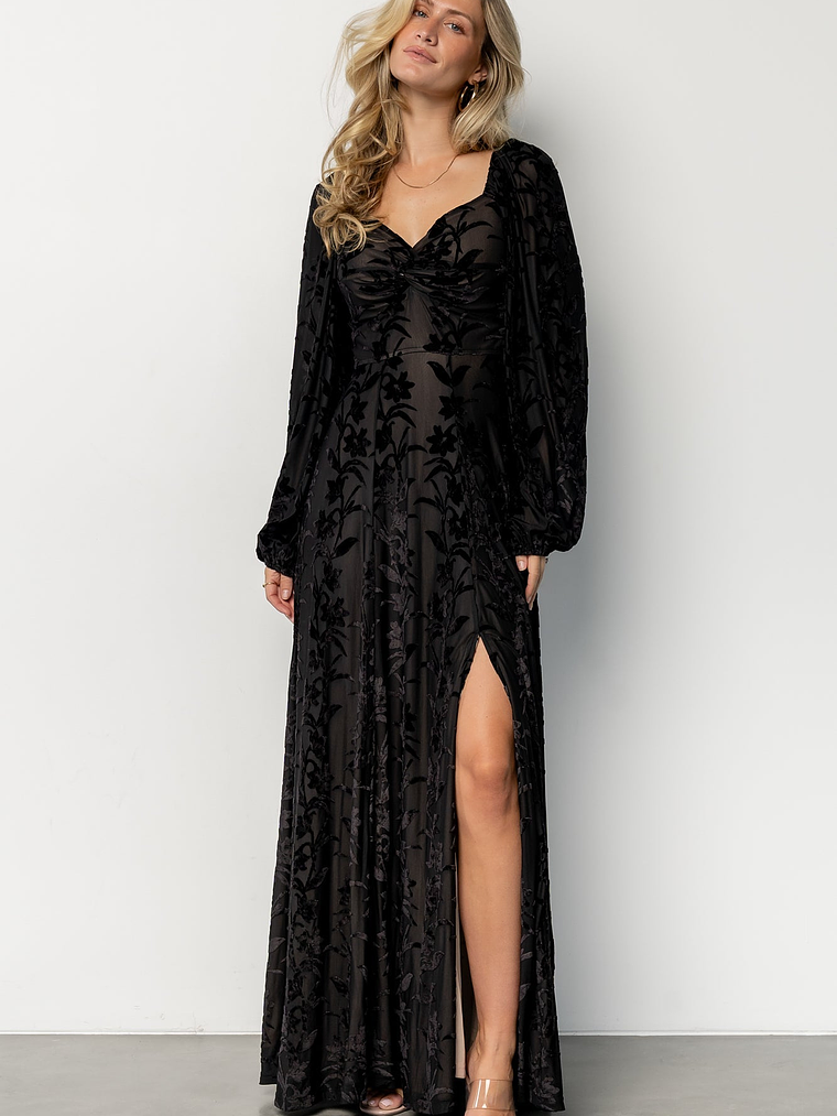 Aurora Velvet Maxi Dress | Black Floral 1