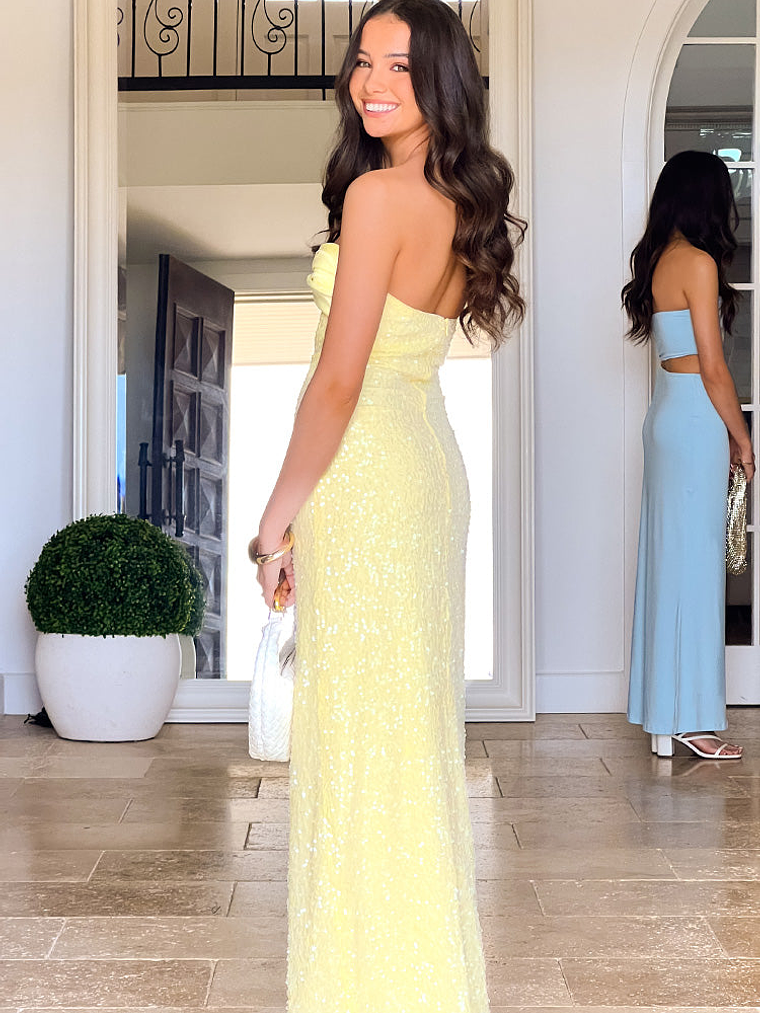 Ashley Yellow Sequin Strapless Maxi Dress 8
