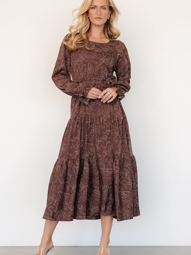 Ashlyn Long Sleeve Dress | Brown Print 1