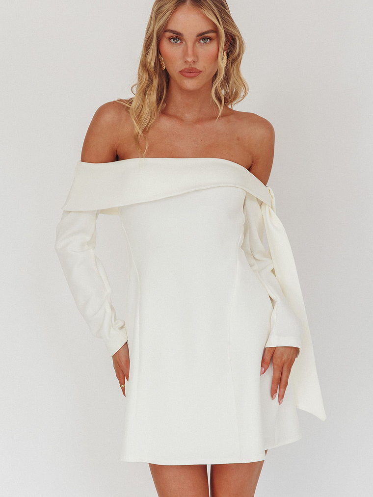 Aurora Sky Off-Shoulder Tie Mini Dress White 5