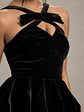 Bonet | Black Strappy Structured Velvet Mini Dress With Bow Detail - thumbnail 9
